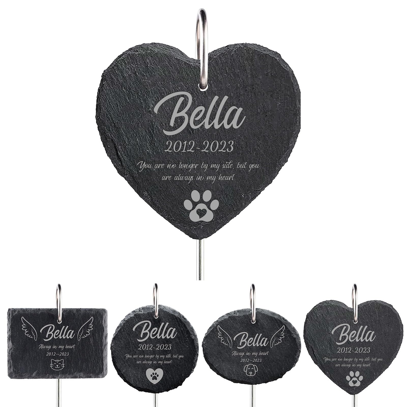 papasgix Personalised Pet Memorial Plaques for Garden Dog Cat Memorial Gifts Engraved Plaques for Graves Custom Pet Memorial Stones (Hook+Grey Heart)