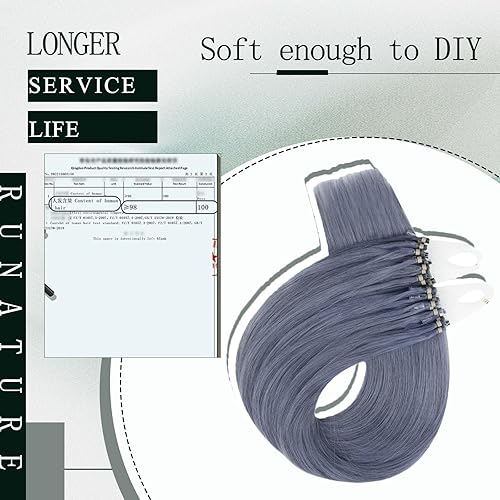 Miniatura 4 de RUNATURE Extensiones de cabello humano con microcuentas de color azul neblina Remy microanillo extensiones de cabello humano lacio azul neblina
