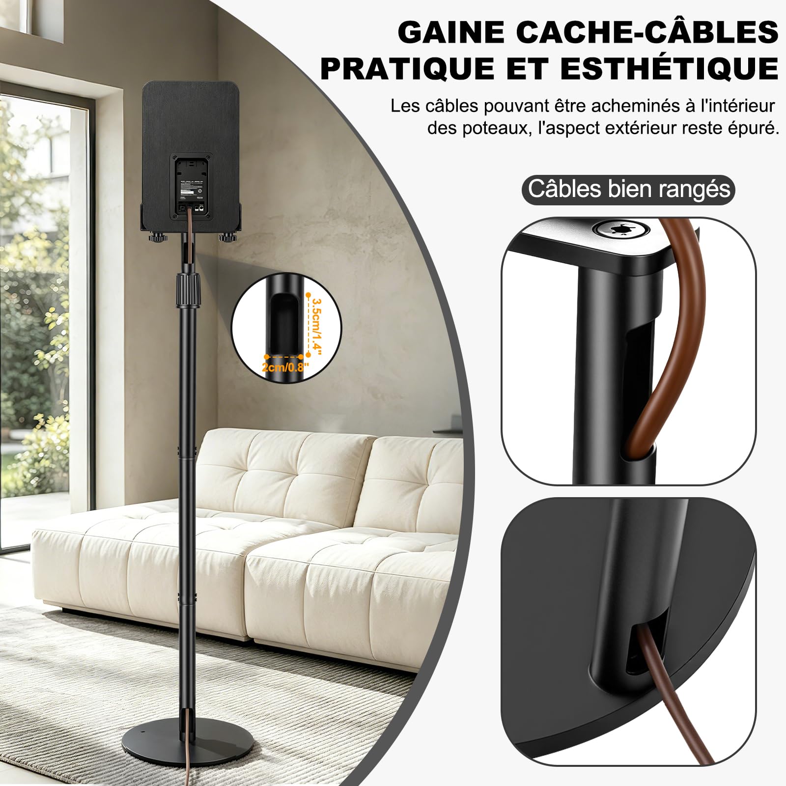 OUUTMEE Lot de 2 Support Enceinte Réglable en 3 Parties, Jusqu'à 10KG
