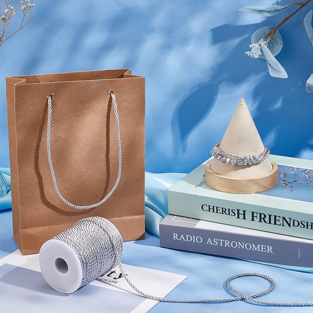PH PandaHall 32 Yards Silvery Cord Trim 3mm Graduation Honor Cords Window Bow Ties Crafts Rope Decorative Cords for Clothing Lampshade Braided Handfasting Cord Wedding, wh-OCOR-WH0079-88G-US24