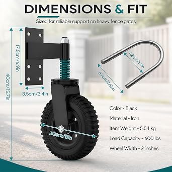 8 Inch Heavy Duty Gate Wheel, 600 lbs Spring Loaded Caster | 360° Swivel Fence Gate Wheel for Metal and Wooden Gates, Spring-Loaded Design Helps Keep Heavy Gates Rolling Smoothly