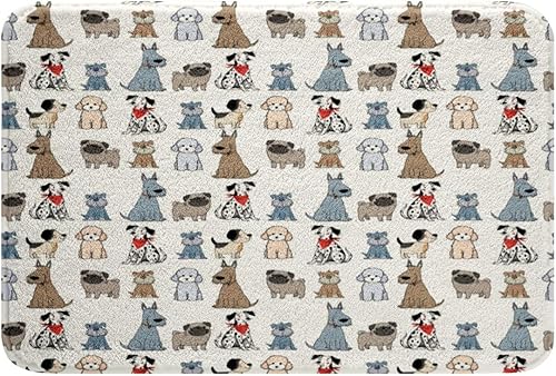Erosebridal Lindas alfombras de baño para perros, diseño de cachorro de carlino de dibujos animados para niñas y niños, alfombras de baño para