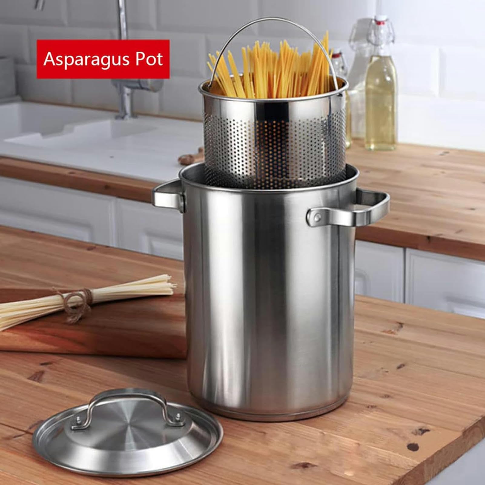Marmite À Asperges en Acier Inoxydable 304, Cuiseur Vapeur pour Asperges Et Légumes avec Panier-Filtre Et Couvercle, Cuiseur À Pâtes, Marmite À Frites, Marmite À Bouillon, Marmite