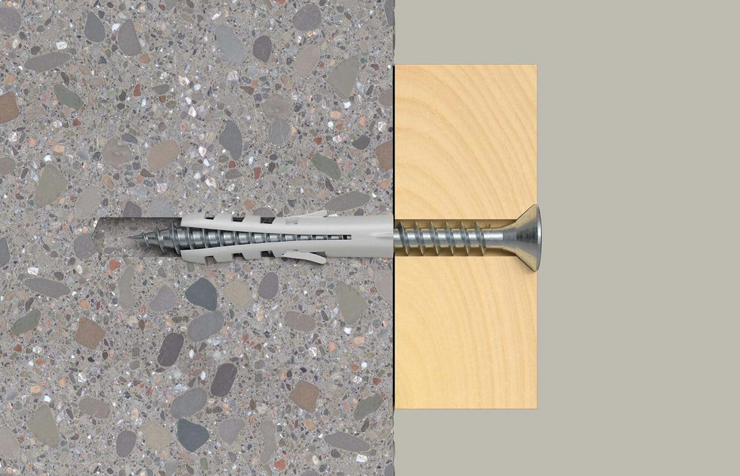 fischer S6 Universal Wall Anchors for Concrete and Solid Masonry, 1/4" x 1-3/16" (6 x 30 mm), Rimless Nylon, Two-Direction Expansion - 100 Units
