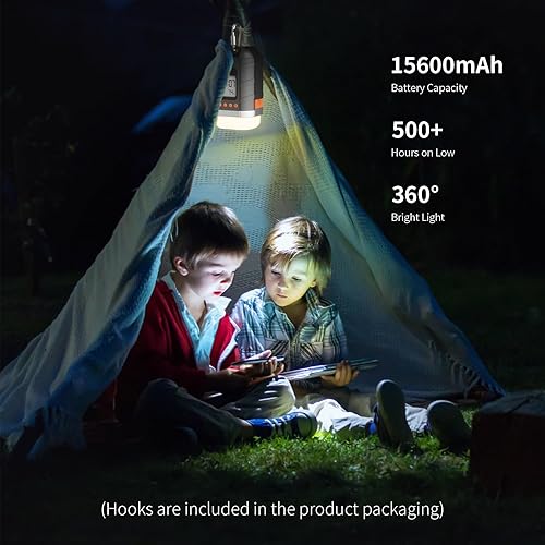 Miniatura 6 de LOBKIN Linterna LED recargable de 15600 mAh  Luces portátiles de emergencia para tienda de campaña, faroles de huracán con 5 modos de luz, pantalla