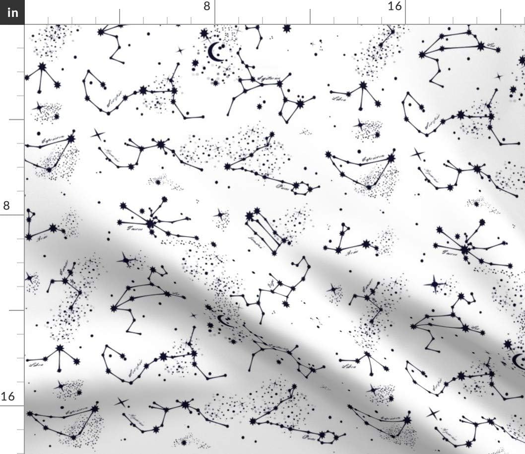 Spoonflower Fabric - Zodiac Constellations White Celestial Night Sky Birthday Astrology Printed on Petal Signature Cotton Fabric by The Yard - Sewing Quilting Apparel Crafts Decor