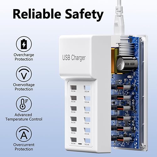 Miniatura 2 de Estación de carga USB de 50 W (10 A), 12 puertos, carga de escritorio USB, bloque de carga múltiple, concentrador USB compatible con iPhone