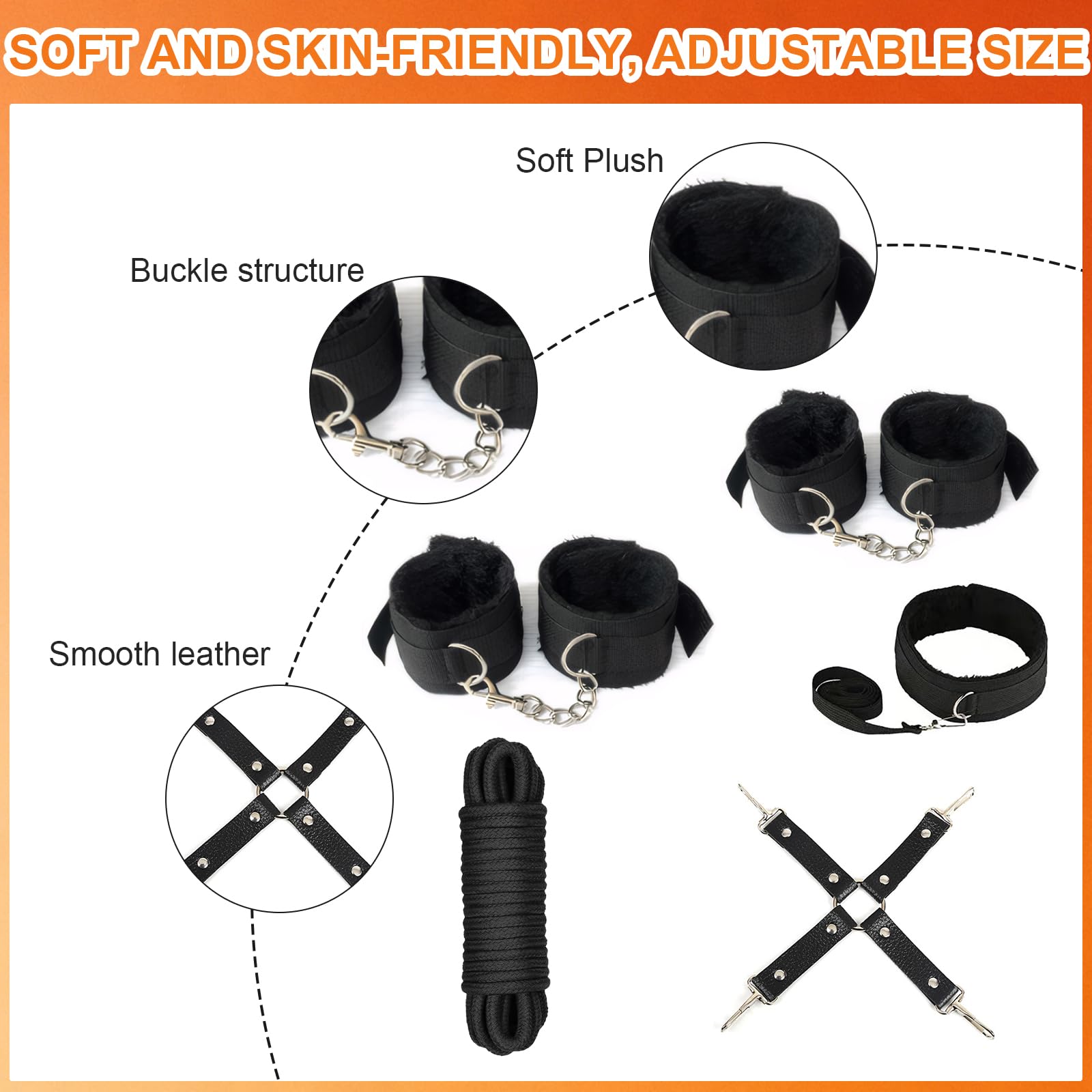 Ninonly SM Bondage Kit Juguetes Sexuales 26Piezas Juguetes Sexuales con Esposas Ajustables,Grilletes para Pies,Látigo,Máscara para los Ojos,Varita de Plumas,Vibrador para Parejas Hombres Mujeres negro
