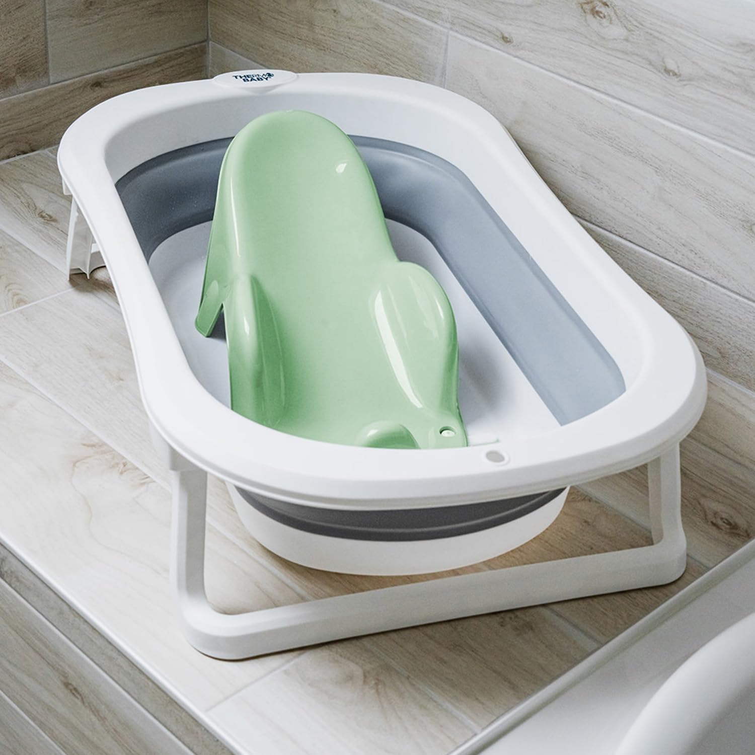 THERMOBABY - Transat De Bain ATOLL - Bain De Bébé - Ergonomique - Confortable - De La Naissance À 8 mois - Vert Céladon - Fabriqué En France
