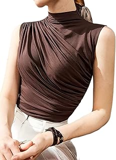 Avanova Women Fitted Sleeveless Ruched Tank Top Shirt Mock Turtleneck Blouses OEKO-TEX STANDARD 100
