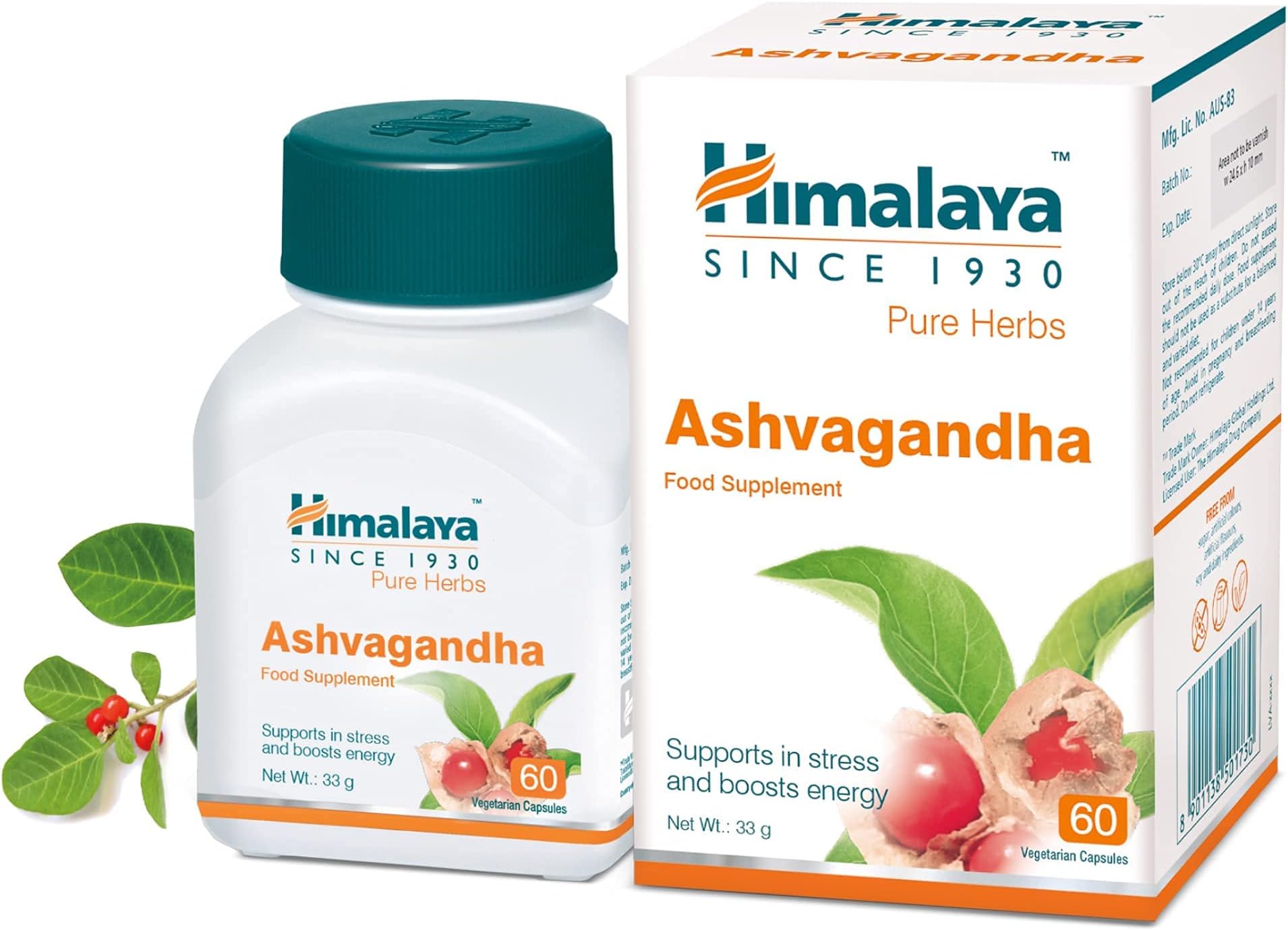 Herbals Pure Herbs Ashvagandha Herbal Food Supplement | Helps Maintain a Healthy Balance and Healthy Sleep | Supports in Stress, for Daily Dose of Energy - 60 Vegetarian Capsules
