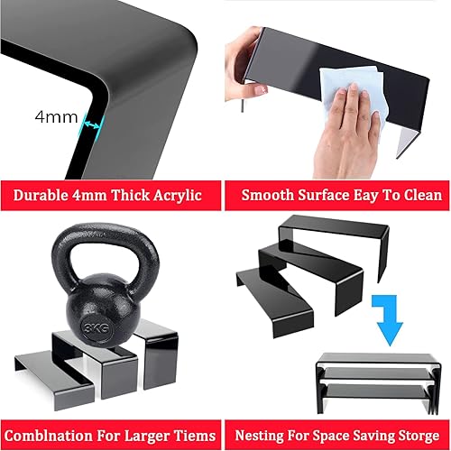 Miniatura 7 de Elevadores de exhibición de acrílico negro WEITELAI, 6 piezas de elevadores acrílicos para exhibición de postres de comida, cupcakes, joyería,