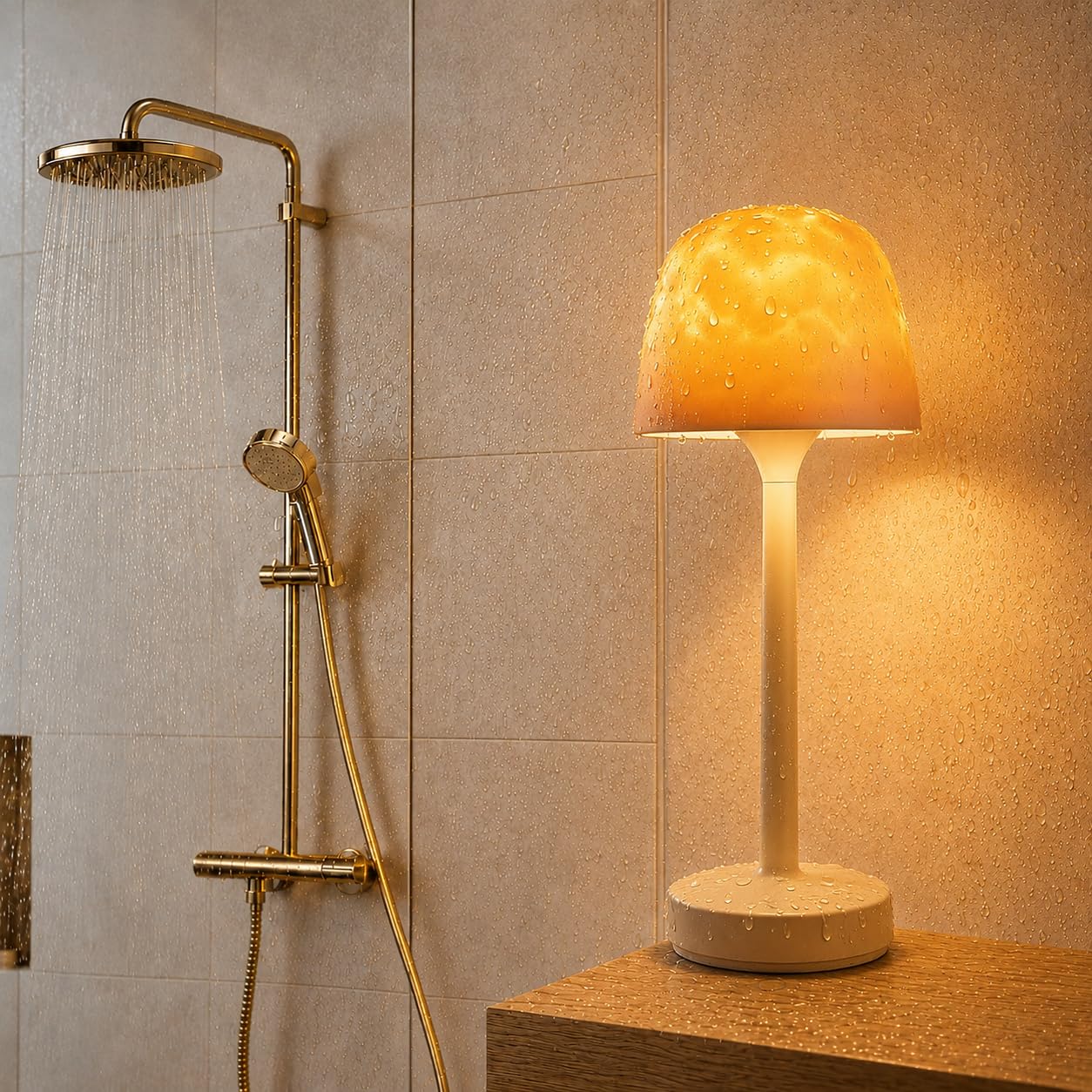vsshe Spa Like Shower Lamp, Waterproof Bathroom Lamp with 16 Color Ocean Wave Projector, Rechargeable Mood Lights with Remote Touch Control, Cordless Night Light for Shower, Bathroom, Bathtub