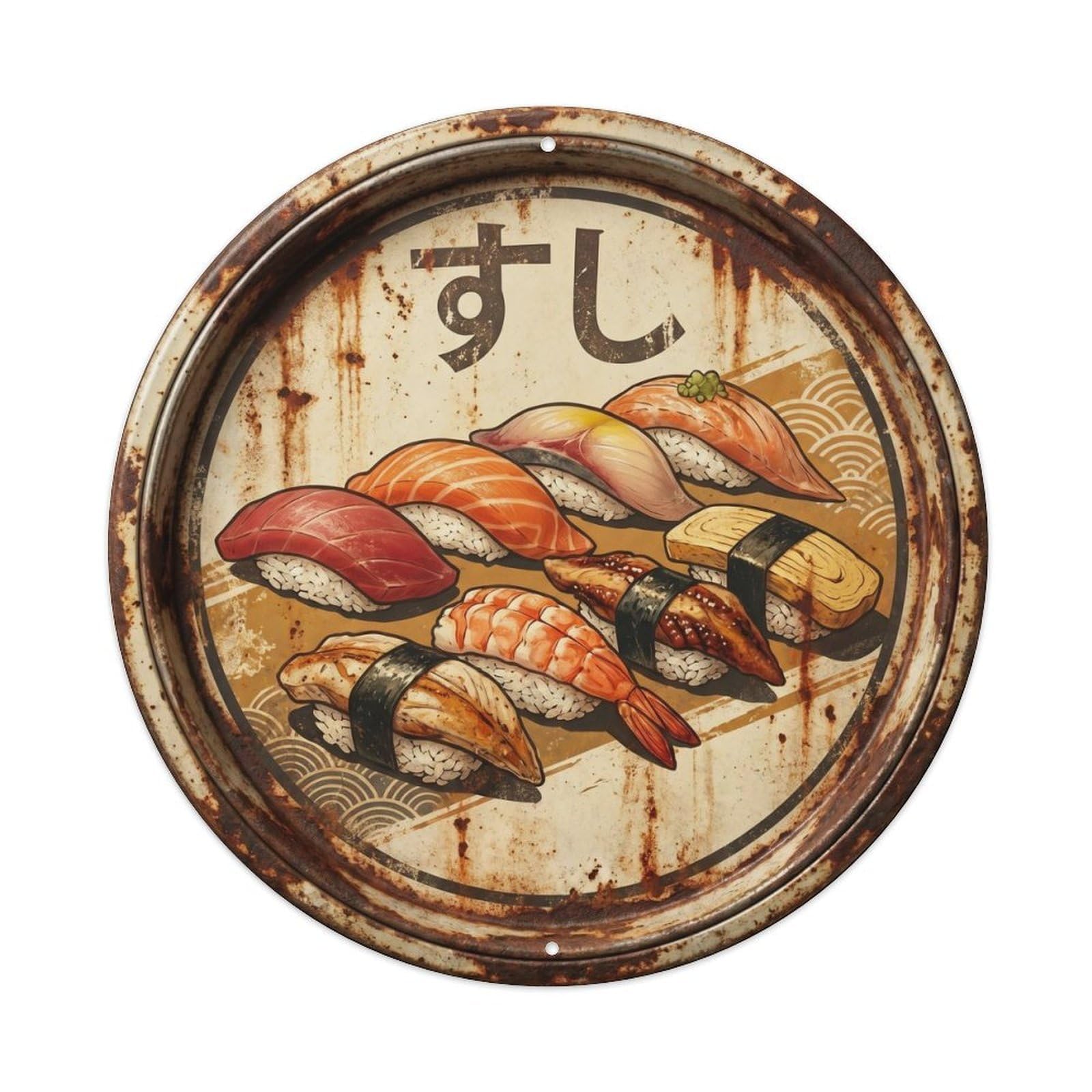 Cxhjca 8X8inch(20X20cm) Japanese Sushi Bar Rustic Vintage Nigiri Maki Kitchen Metal Tin Sign