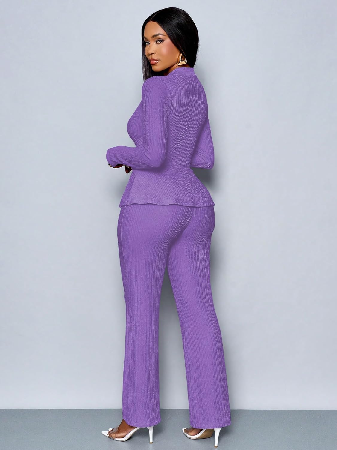 TOPSRANI Womens Bodycon Lounge Sets 2 Piece Outfits Casual Sweatsuits Tracksuit V-Neck Long Sleeve Cute Pants Sets - Image 4