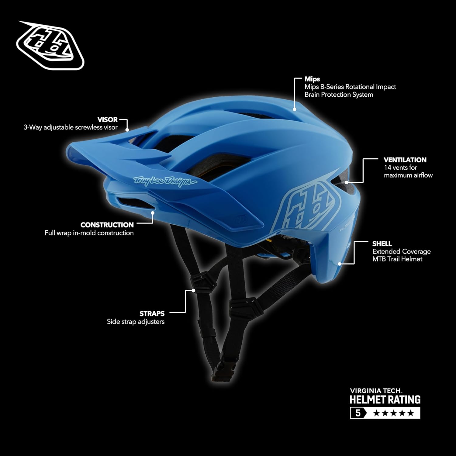Troy Lee Designs - Youth FLOWLINE Helmet, MIPS for Mountain Bicycle MTB, OSFA