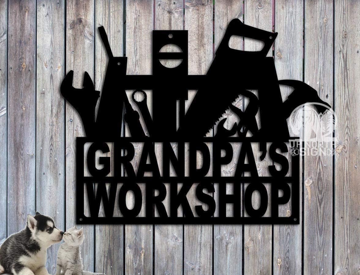 Grandpa's Workshop Sign - Dad's Workshop Sign 23.5 inches wide by 17.75 inches tall. Customize it!