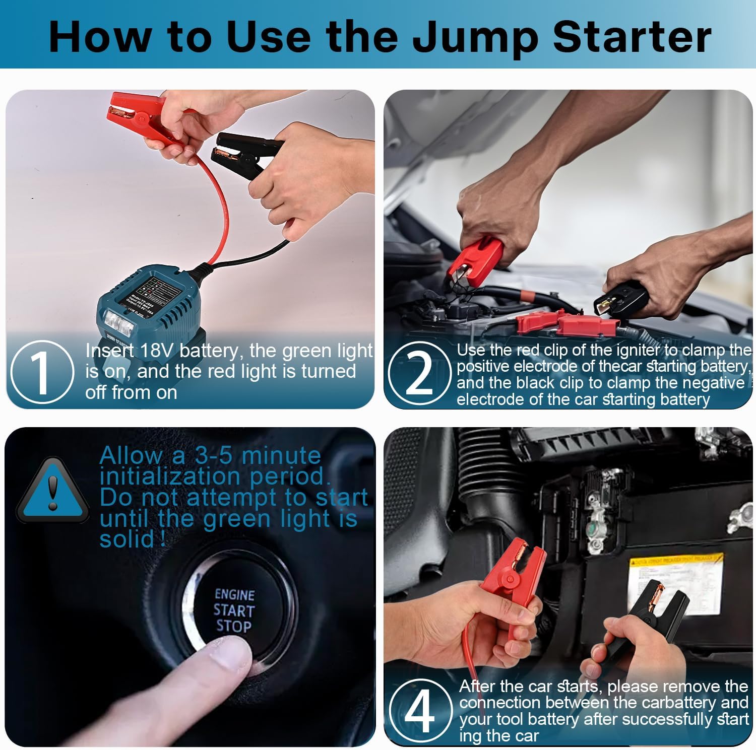 Portable Car Jump Starter Compatible with Makita 18V- 11AWG Heavy Duty Jump Starter Cable (1.2FT) for Car Battery Emergency Jump Start, Using Tool Batteries (Battery Sold Separately)