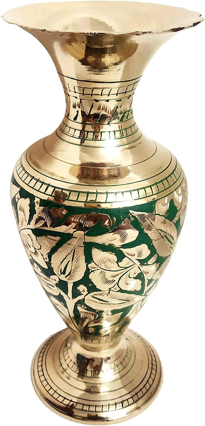 Made of Brass - 7.3 inch high Vase - A Rare Indian Decor - Alluring Nakkashi, for Dry Flowers ONLY, NOT to Fill Water