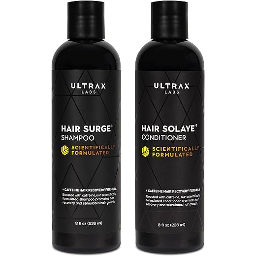 Hair Surge Shampoo and Hair Solaye Conditioner Bundle (8 fl oz) | Thickens Hair, Reduces Breakage, Promotes Growth, Strengthens Follicles | For Men and Women