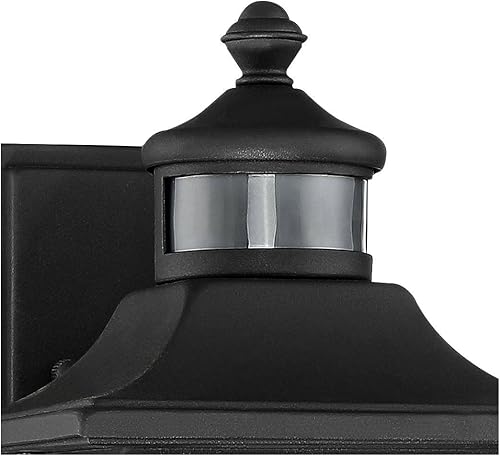 Miniatura 4 de John Timberland Moray Bay - Lámpara de pared industrial para exteriores, acero negro, sensor de movimiento de vidrio semillado de 11 1/2 pulgadas,