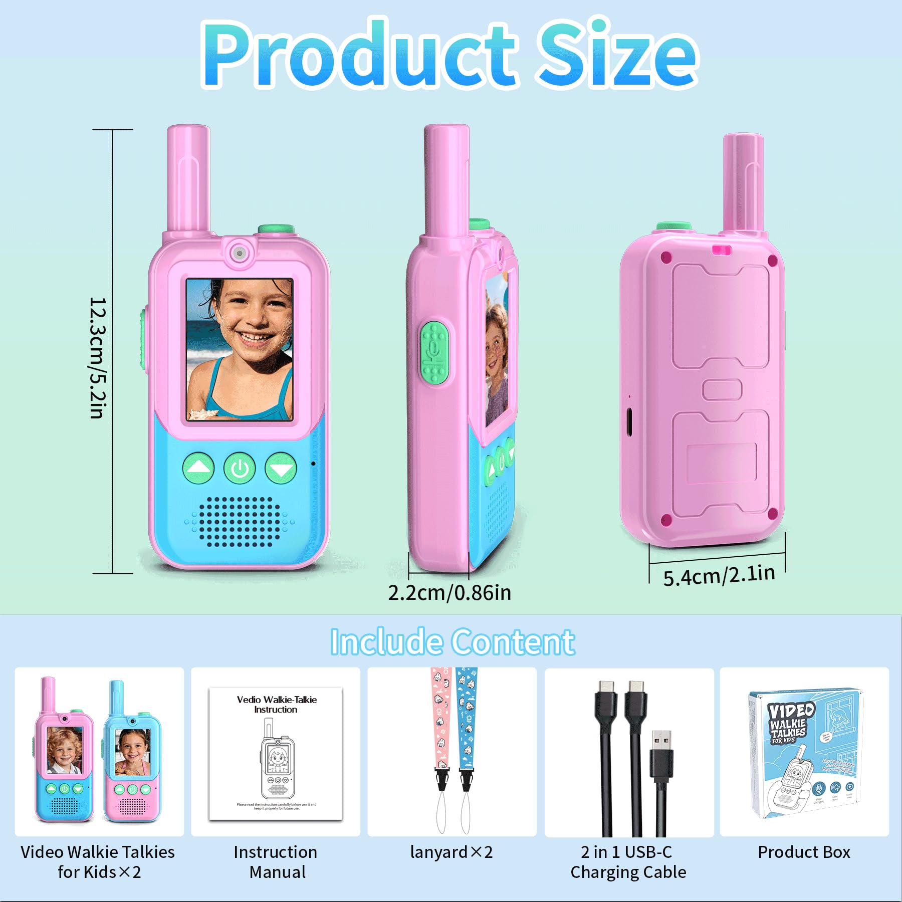 Video Walkie Talkie Kinder 2er Set,Kinder Walkie Talkies mit 4 Stimmeffekten&HD-Kamera,Walky Talky Kinder Aufladbar mit Weihnachten Geschenk Spielzeug3-12Jahren (Rosa-Blau)