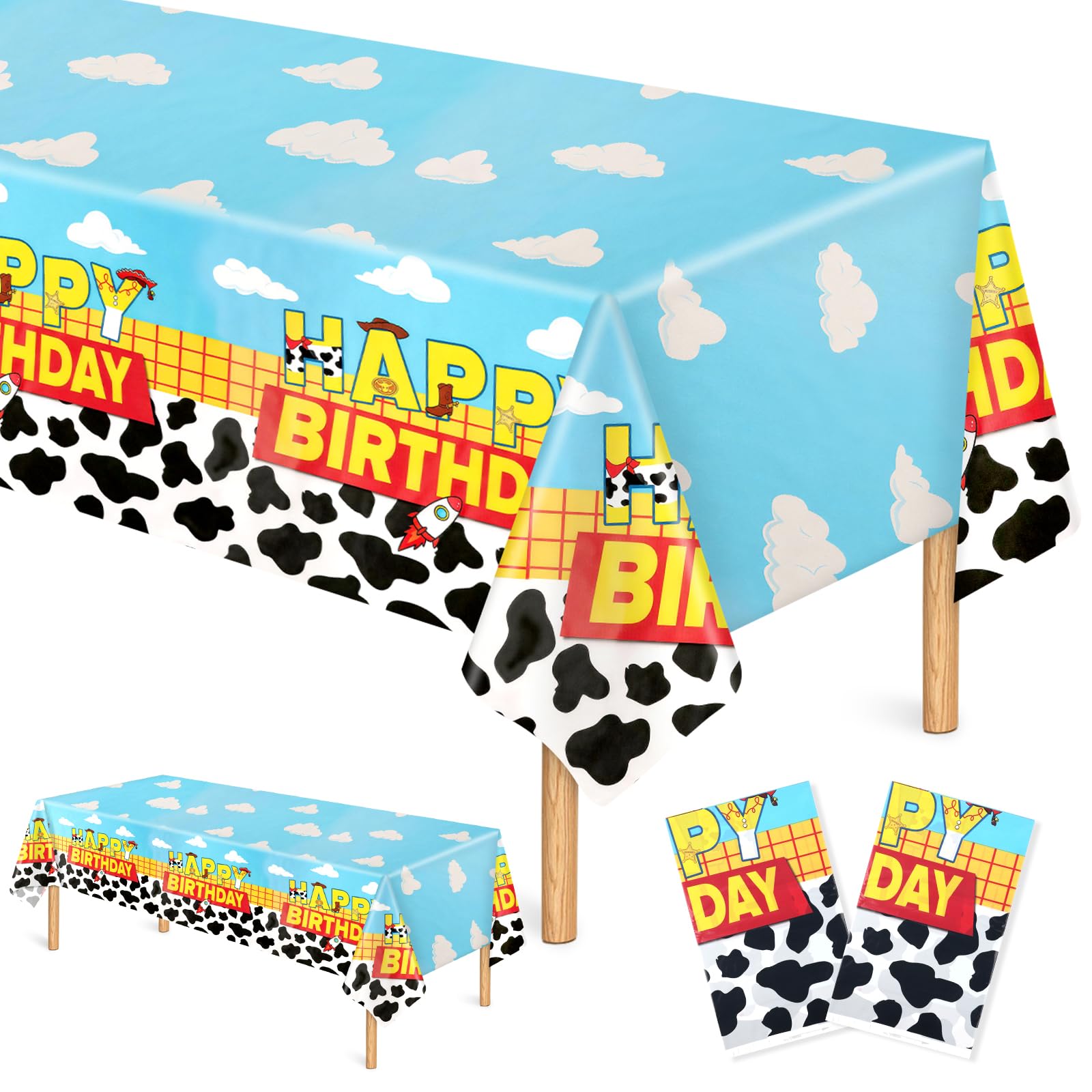 2PCS Toy Inspired Story Birthday Tablecloth, Cartoon Party Table Covers Decoration, Toy Theme Story Waterproof Plastic Table Cover Rectangular Tablecloths for Picnic Birthday Party Supplies