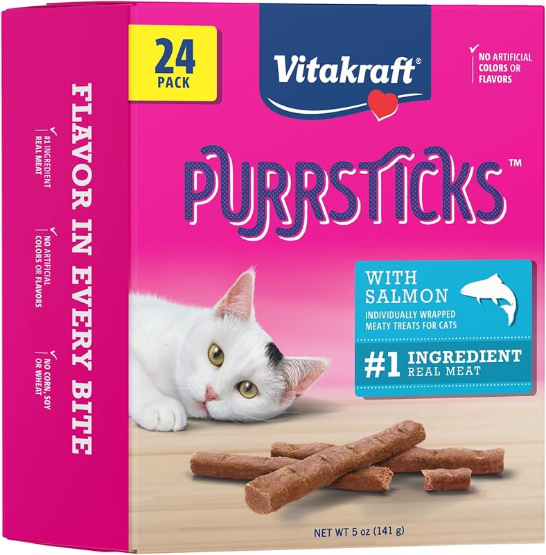 Petisco para Gatos Vitakraft PurrSticks com Mais de 70% de Carne, Sabor Salmão, Pacote com 24