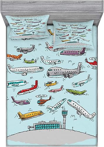 Miniatura 137 de Ambesonne Juego de sábanas bajeras y fundas de almohada de los años 90, patrón geométrico en estilo retro, formas redondas de triángulo de media