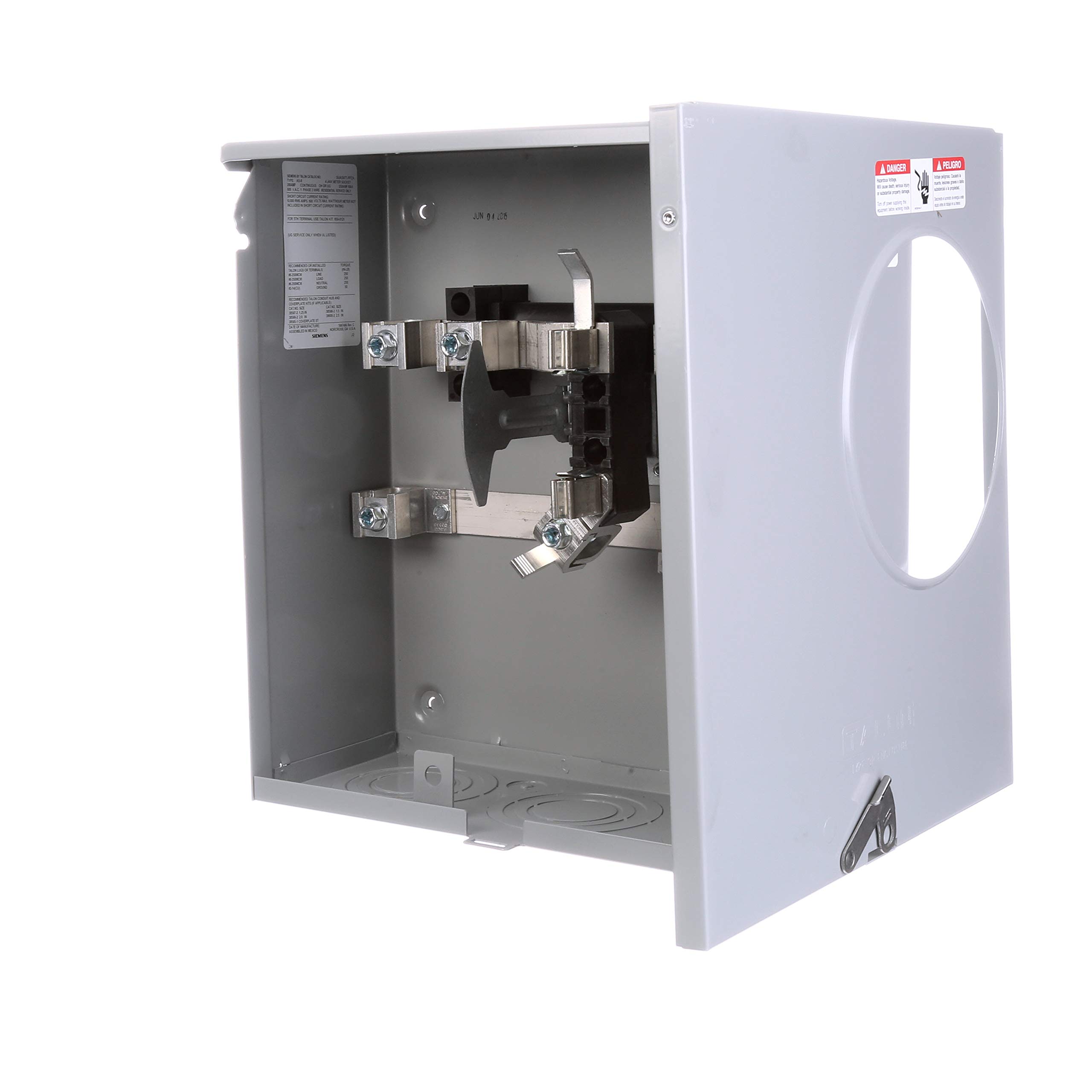 Siemens SUAS877-PPZA 200-Amp, 4 Jaw, Ringless Cover, Horn Bypass, Underground Feed, Side Wired, 7/16 Barrell Lock, Meter Socket