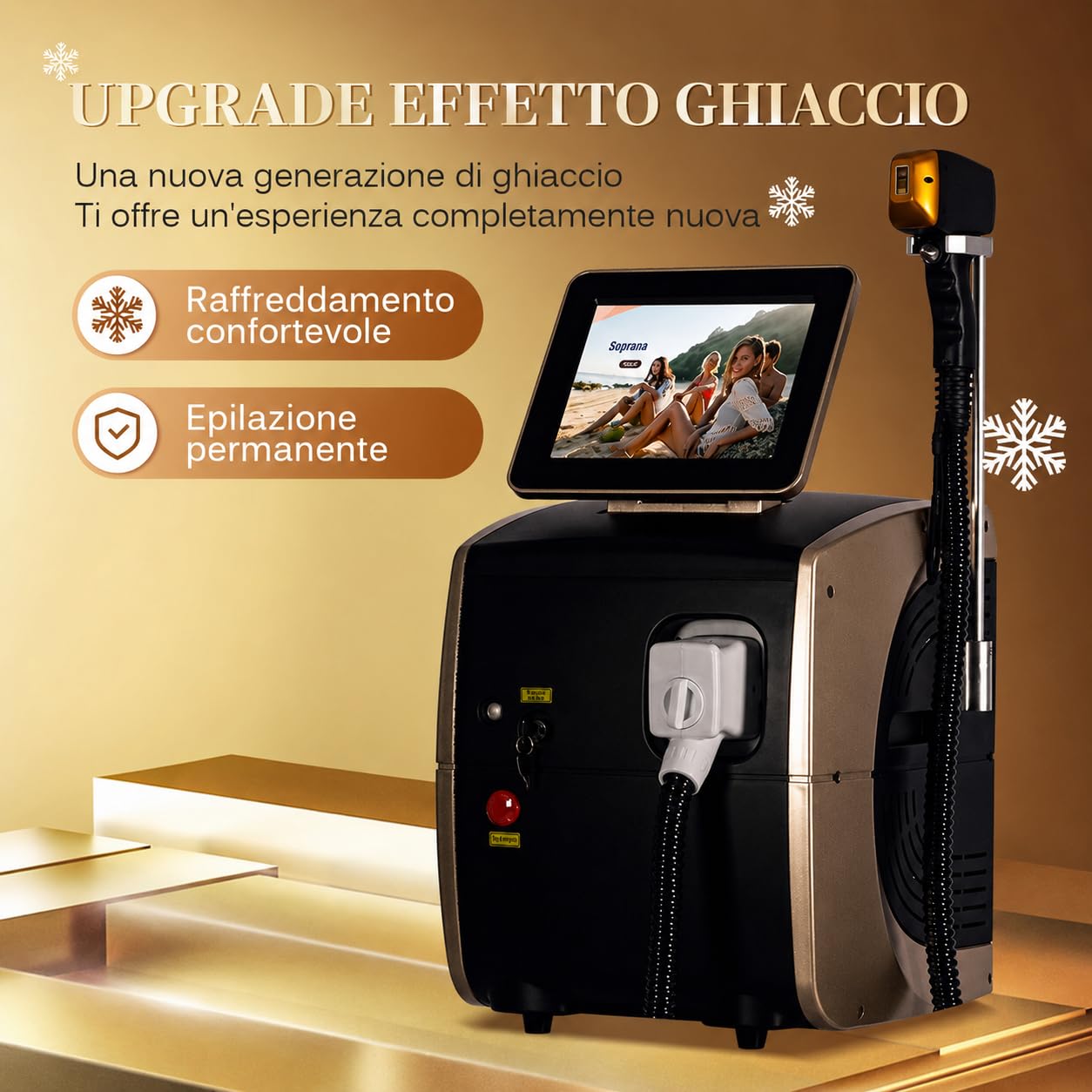 Epilatore Laser a Diodi 808 nm Professionale, Dispositivo per Depilazione con 10 Barre Laser, Lunghezze d’Onda 755/808/1064 nm, Raffreddamento al Platino, Display Touch HD, per Salone
