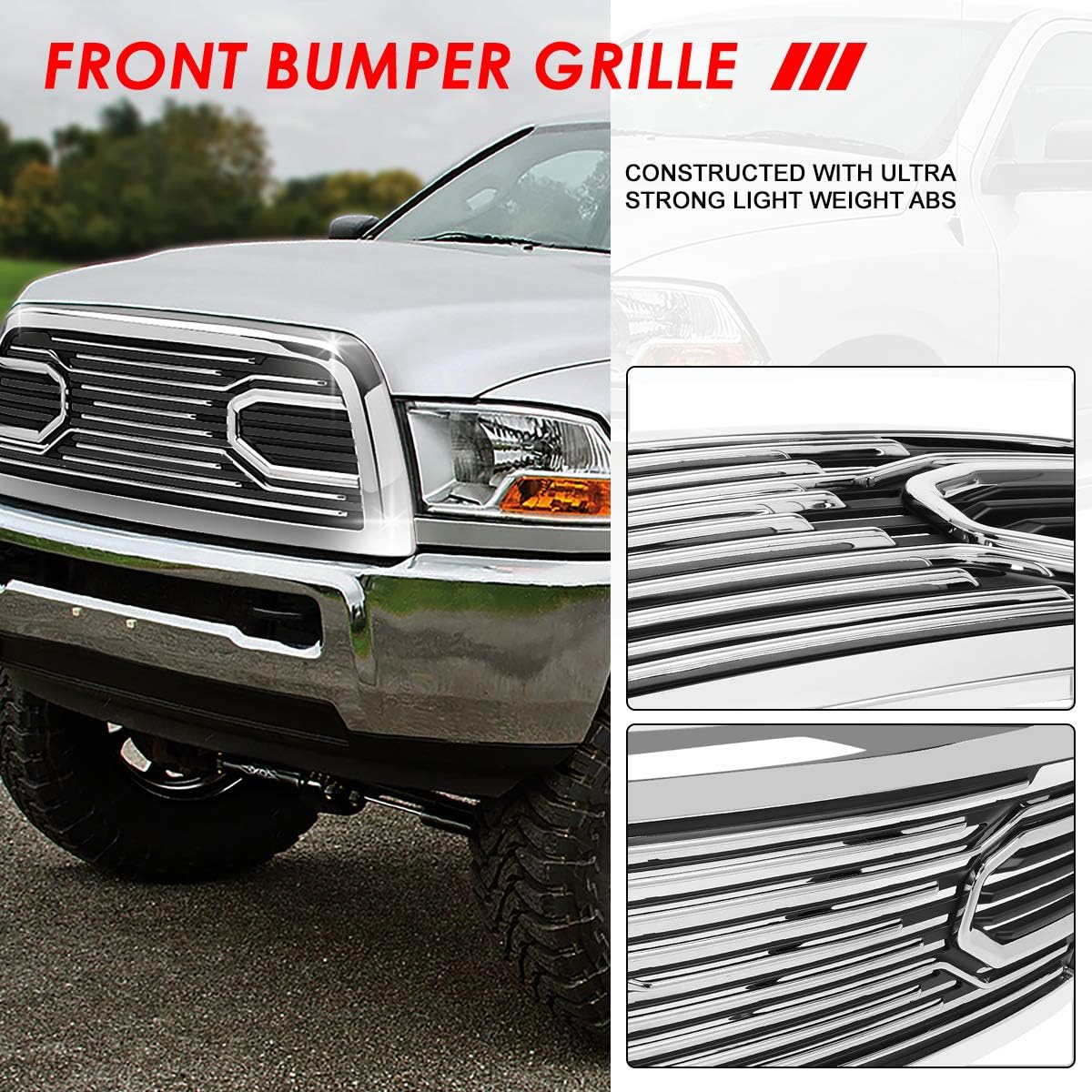Auto Dynasty Front Hood Bumper Grille Grill Compatible with 2010-2018 Dodge Ram 2500 3500 Big Horn Style