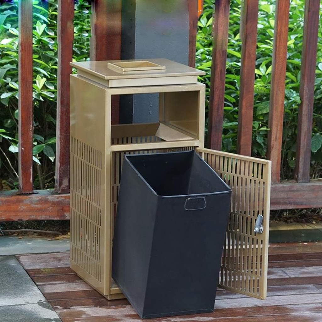 Waste Bins,Rrubbish Bin Outdoor Trash Can Hotel Lobby High-Grade Trash Can Outdoor Stainless Steel Trash Can Heavy Trash Can/Grey/Steel Plate