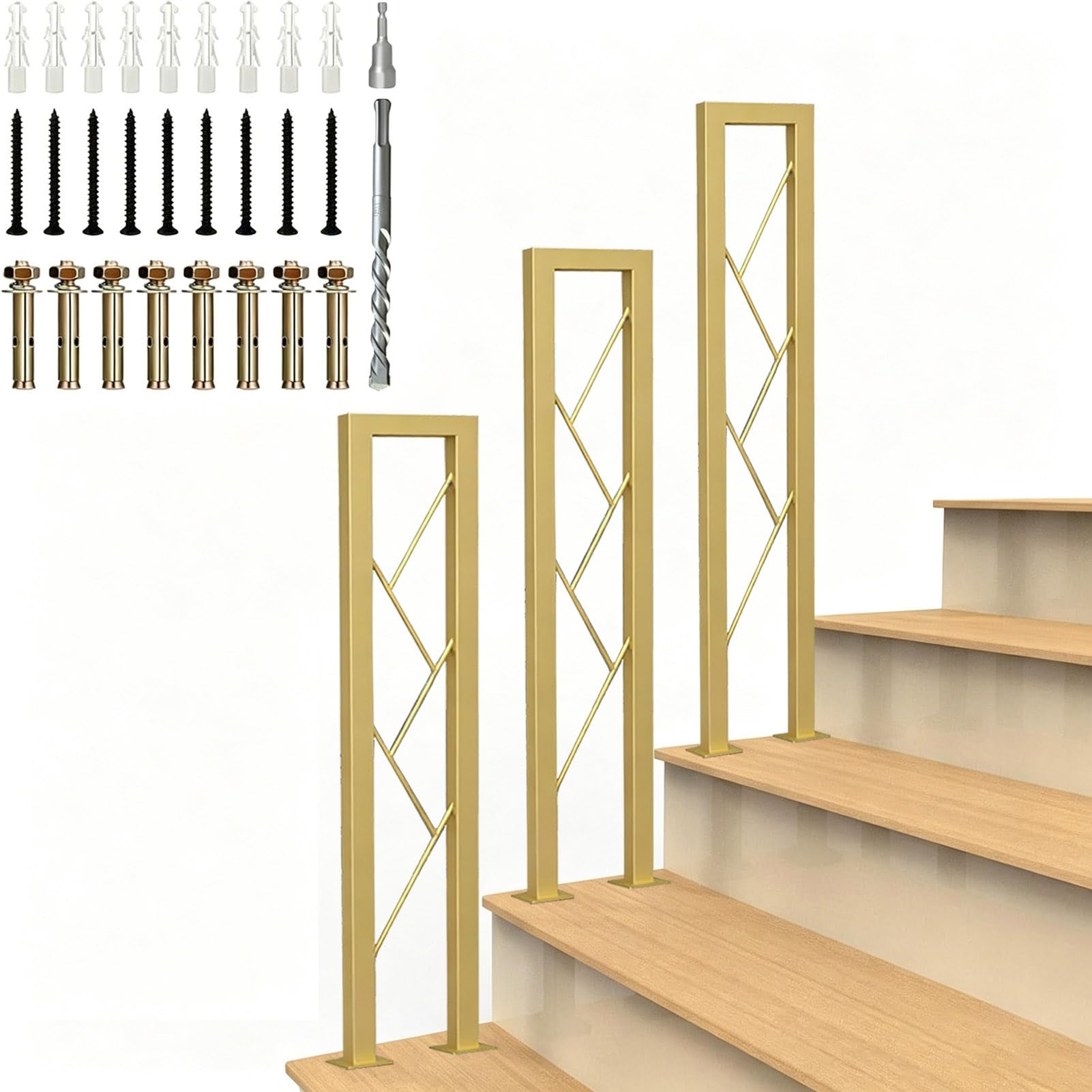 Garden Stair Railing Handrail, Hand Rails for Outside Steps Terrace, U-Shaped Stair Handrail Balustrade - Industrial Wrought Iron Porch Deck Railing, Gold Black(Gold,55cm/22in)