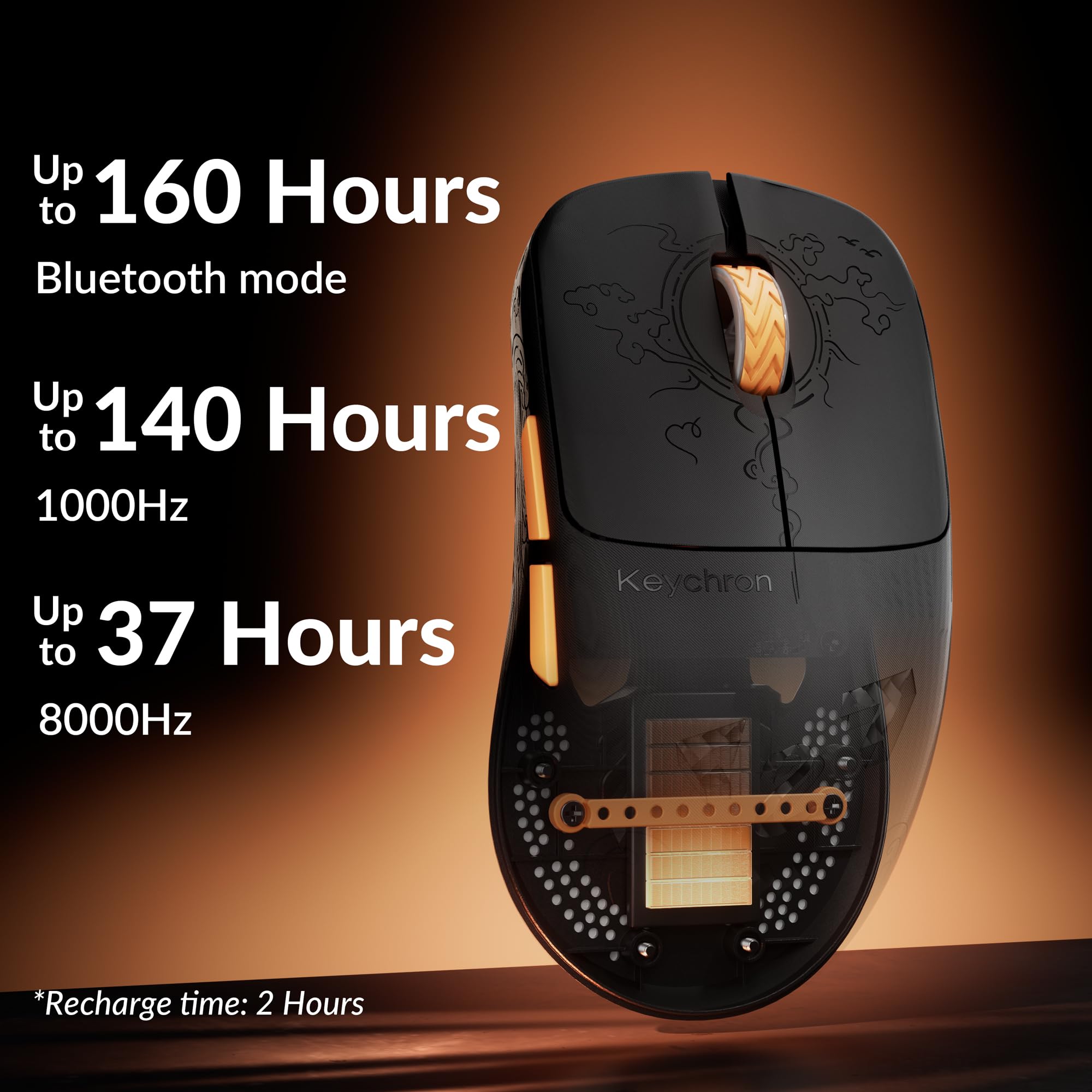 Keychron G3 8K Carbonfaser-Gaming-Maus, kabellos 8000 Hz, 30000 DPI, PAW 3950 Sensor, Ultraleicht 44g, 2,4 GHz/Bluetooth 5.3, 160 Stunden Akkulaufzeit, 5 programmierbare Tasten, für E-Sport und FPS
