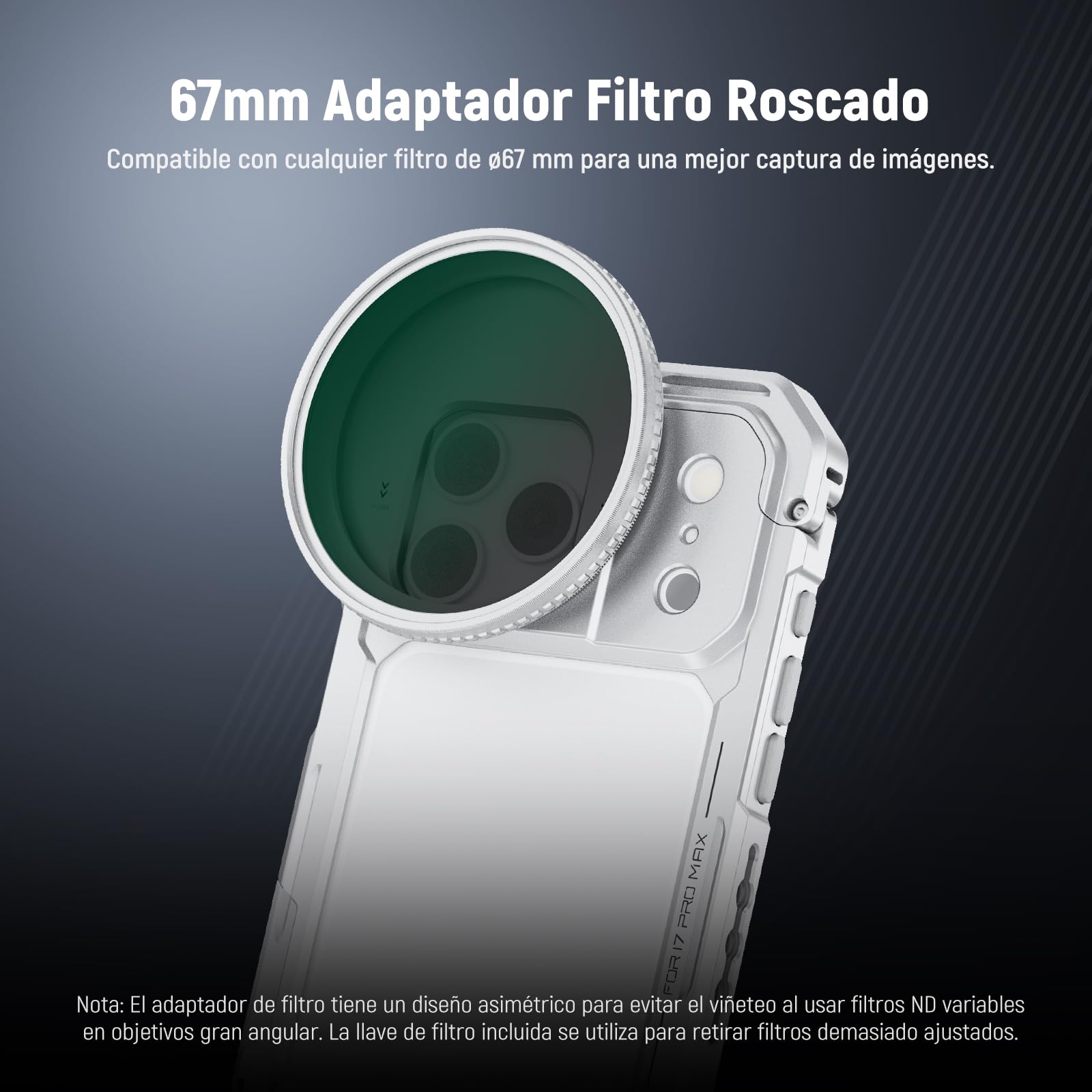 NEEWER Phone Cage Compatible con iPhone 17 Pro MAX,Quick Release Video Rig Estabilizador Accesorios con 67mm Anillo Filtro, 17mm Lens Backplate,T Mount Adaptador,4xTapa Control Cámara,PA144(Plateado)
