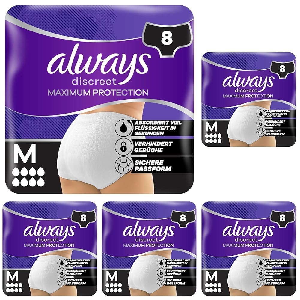 Always Discreet Maxi Schutz Höschen Größe M 8 Tröpfchen mit Geruchsneutralisierungs-Technologie 8 Stück (Packung mit 5)