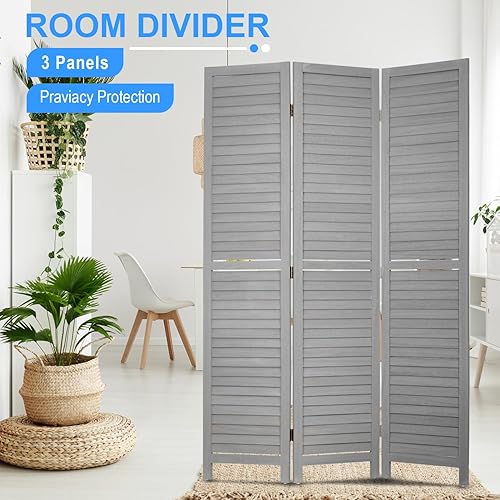 Miniatura 3 de PayLessHere Divisor de ambientes de madera, pantalla de privacidad de 5.75 pies para interiores, plegable, portátil, pantalla de división para