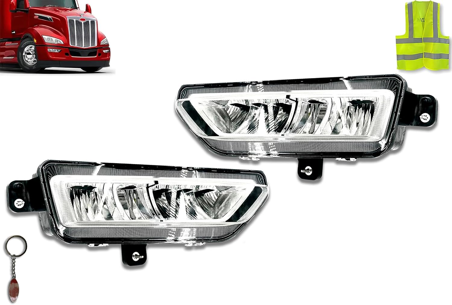 KOZAK Fog Light Lamps Left Driver and Right Passenger Side (P54-6199) Compatible with Peterbilt 579 2022+ Includes Logo, Keychain, and Vest