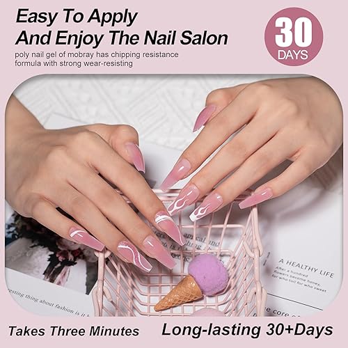 Miniatura 6 de Mobray Gel de extensión de uñas de polietileno de color rosa rosa de 2.16 oz, gel de uñas duro para engrosar la belleza de las uñas, gel acrílico de