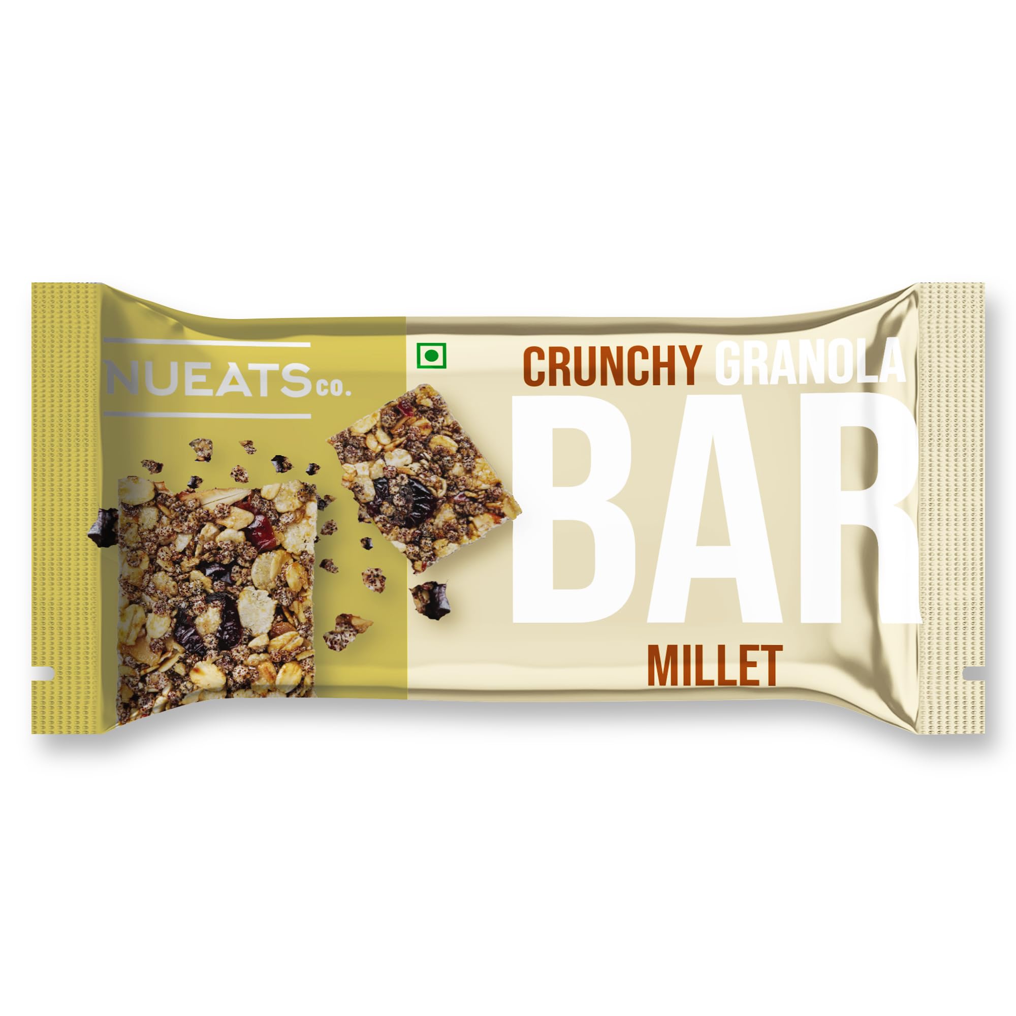 nueats co. crunchy granola bar millet nutritious millet snack with oats, nuts & seeds healthy energy bar for work, gym, travel & everyday active lifestyle fuel pack of 1
