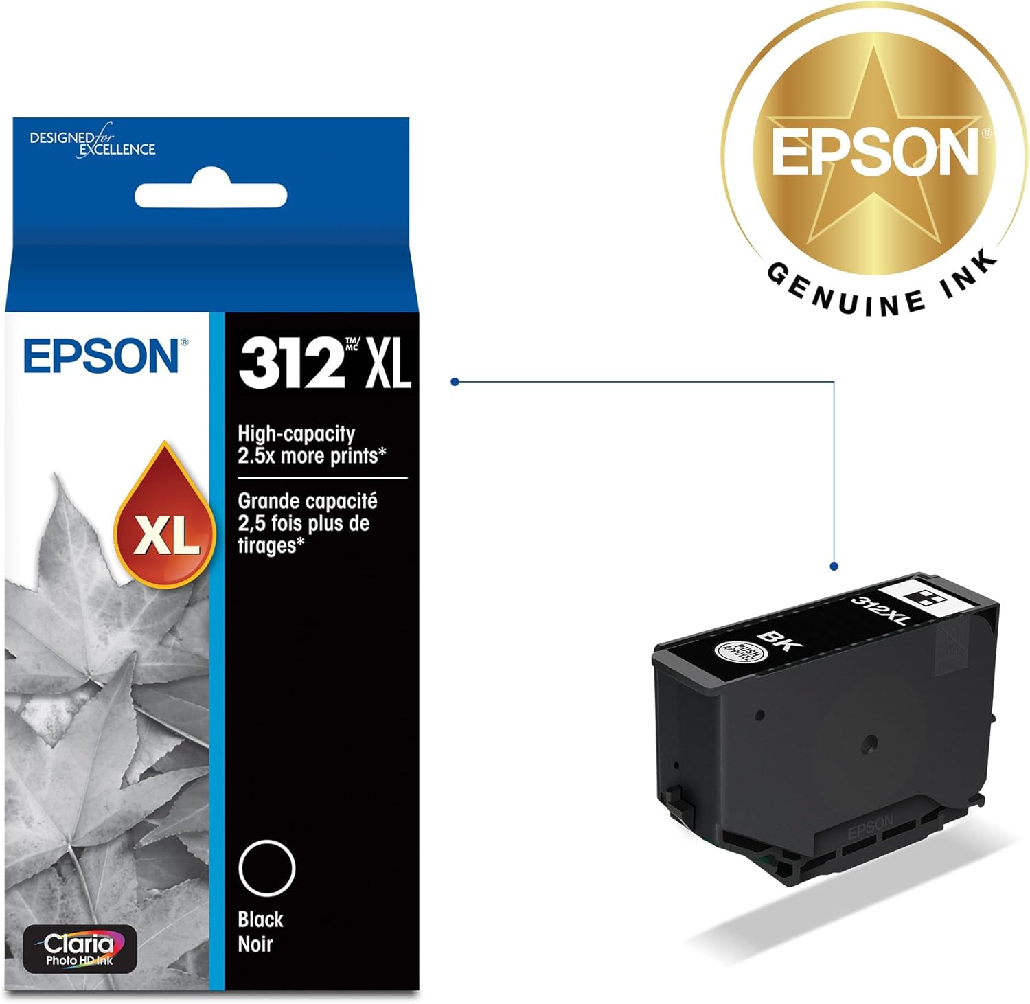 EPSON 312 Claria Photo HD Ink High Capacity Black Cartridge (T312XL120-S) Works with Expression XP-8500, 8600, 8700, 15000
