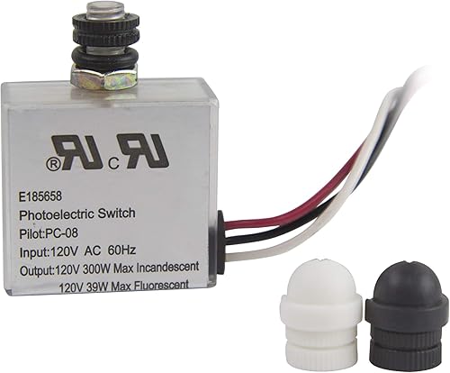Miniatura 5 de Solus PC-08-KIT - Interruptor automático de fotocélula del atardecer al amanecer de 120 V para incandescente, fluorescente y LED, incluye capó