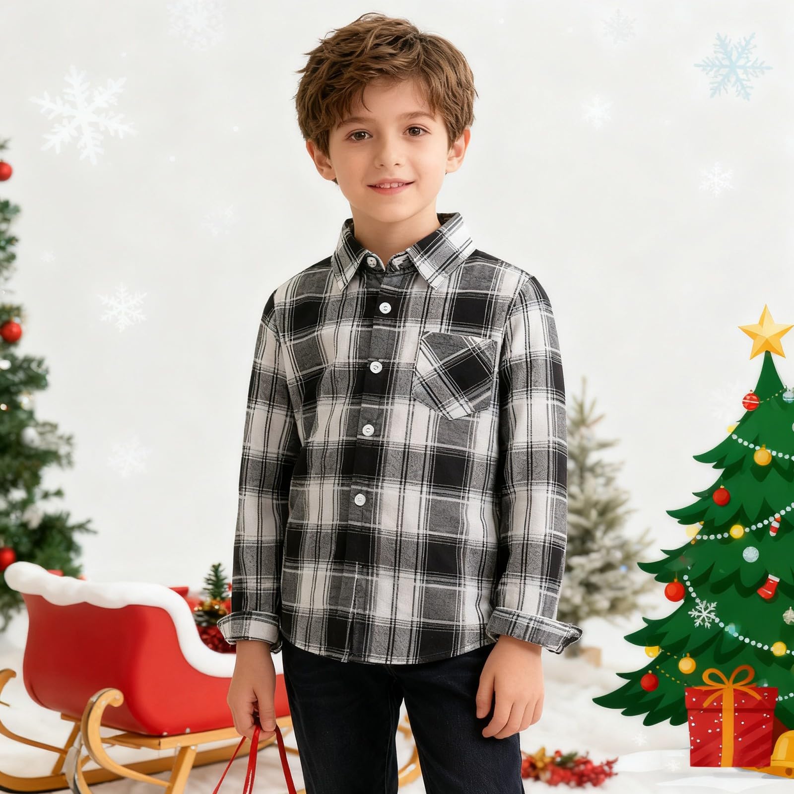 Camisa de manga larga a cuadros para niños y niñas, camisa clásica a cuadros para la escuela, cómoda, suave, casual