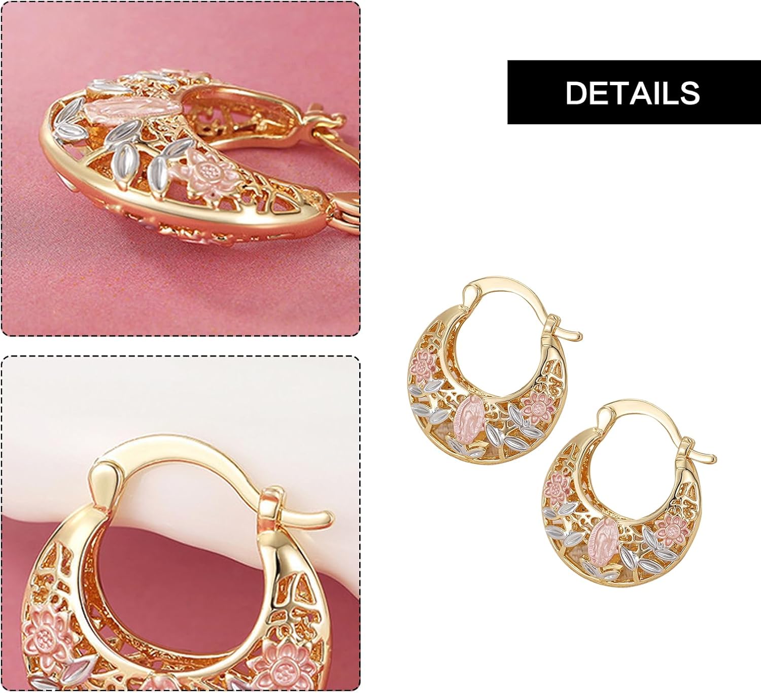 Vintage Earrings for Women Hoop Earrings Mary Catholic Jewelry Virgin Mary Flower Basket Earring for Religious Ritual Holiday Celebration - Image 3