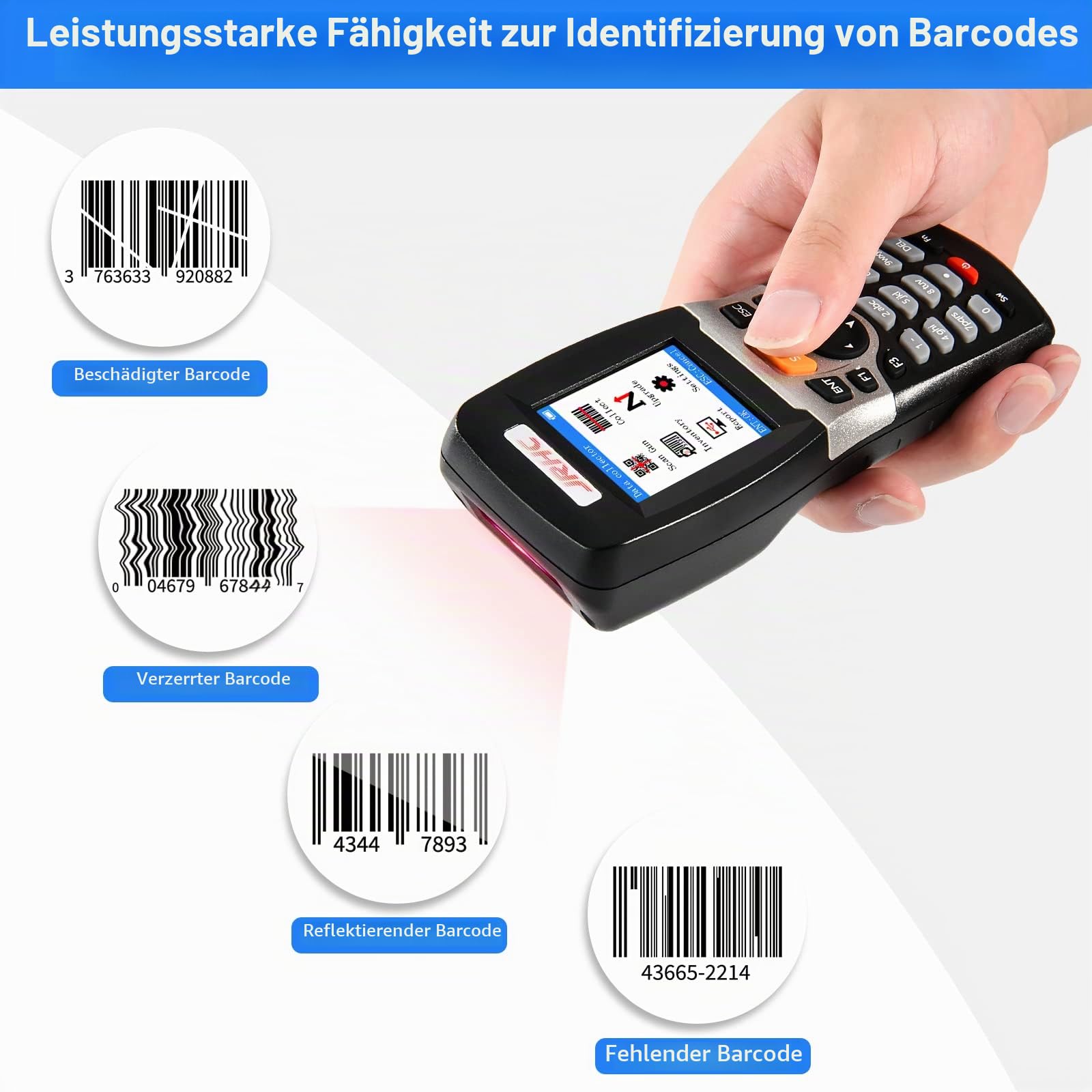 1D Barcode Scanner Inventarscanner und Sammler, kabelloser 2.4G Barcode-Scanner zum Scannen von Sammlung und Inventar mit 2.2 Zoll LCD Bildschirm