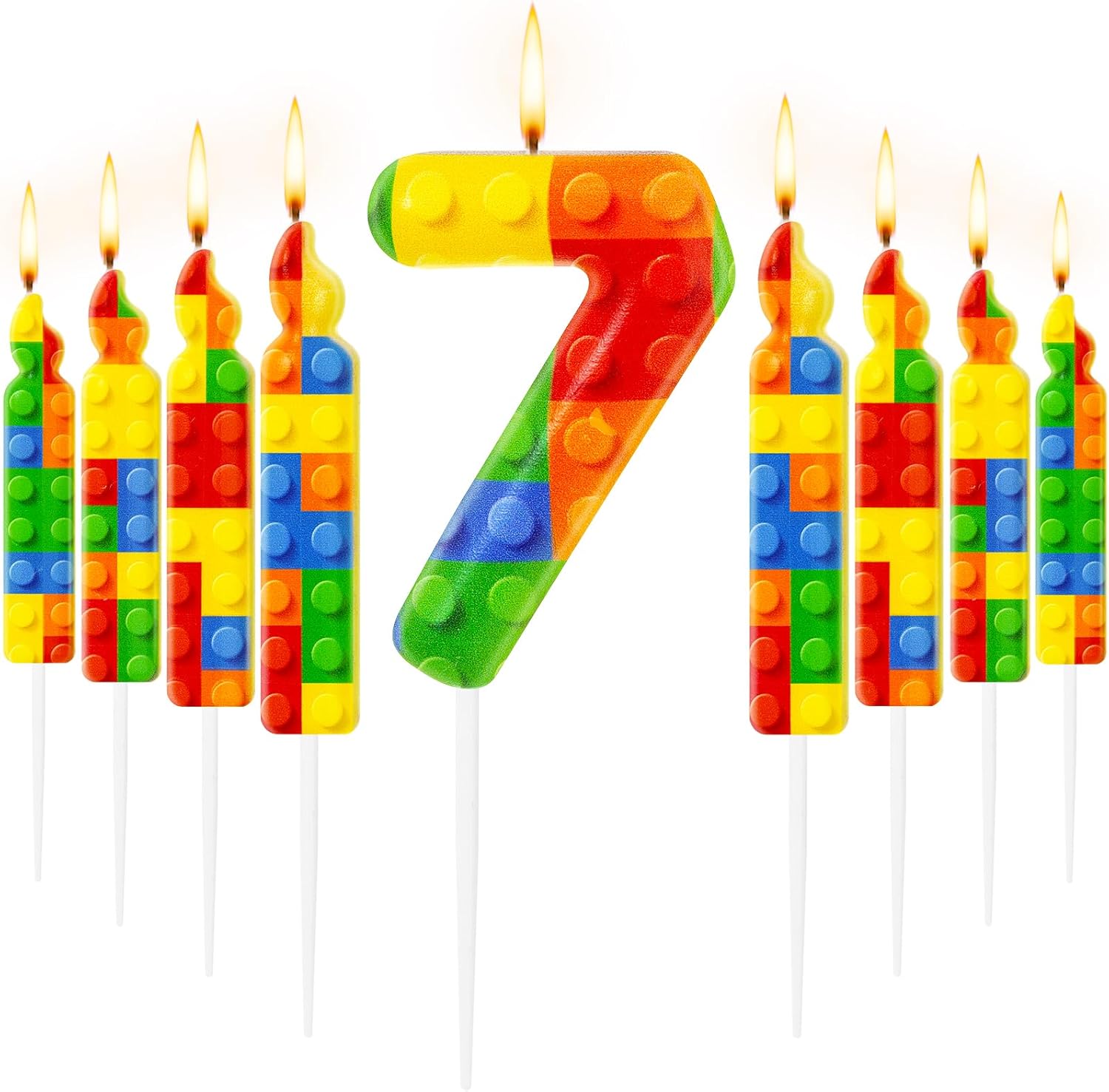 MTLEE 9 Pcs Building Block Candles Number 1-9 Building Block Candle Numeral Birthday Cake Topper Cupcake for Birthday Decoration Party Supplies(Number 7) MTLEE 9 Pcs Building Block Candles Number 1-9 Building Block Candle Numeral Birthday Cake Topper Cupcake for Birthday Decoration Party Supplies(Number 7)