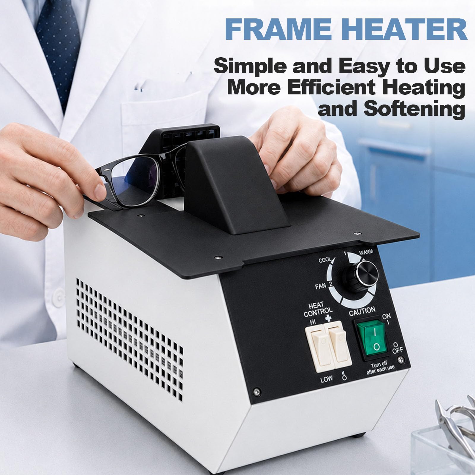 Calentador De Monturas De Gafas De 1500 W, Calentador Eléctrico De Aire Caliente para Monturas De Gafas, Temperatura Ajustable De 80 A 130 ℃, Soporte De Montura Ensanchado, Tope De Silicona