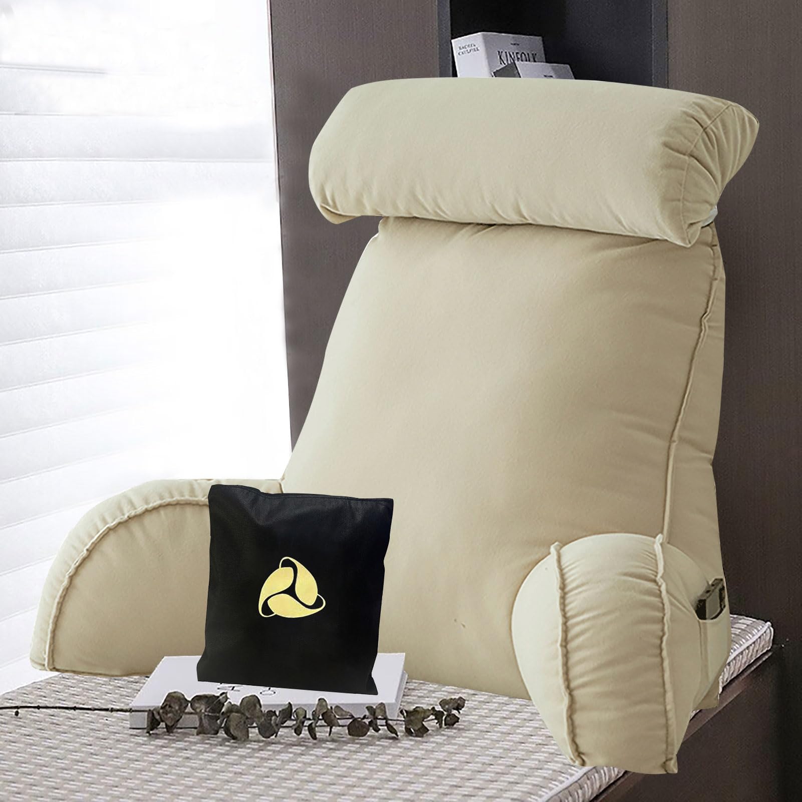 Extra-Large Reading Pillow With Neck/Arm Support, Bed Rest Back Pillow, Cuddle Cushion for adult, Backrest Pillow, Reading Cushion with Removable Cover for Reading Watching TV Gaming 75cm×40cm×58cm
