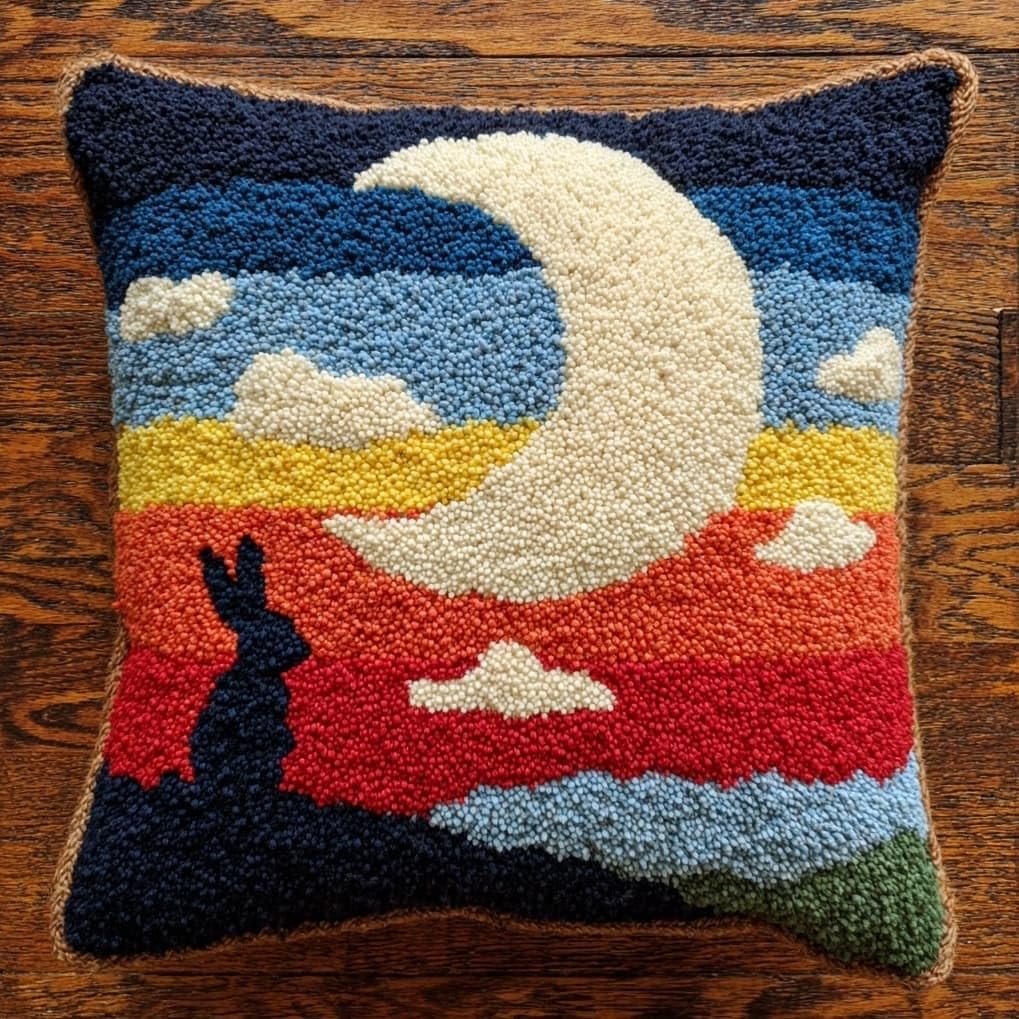 AxiangziK Latch Hook Rug Cushion Kit 43x43cm,Rabbit Under the Moon